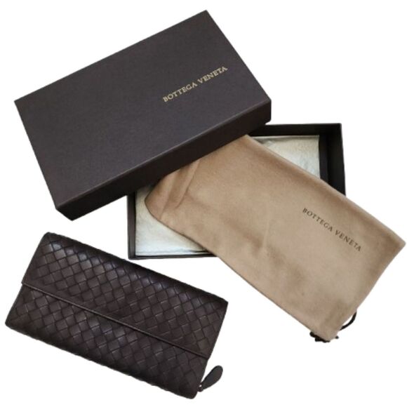 Bottega Veneta Brown Coco Woven Long Wallet Dust bag and Box - Picture 1 of 14